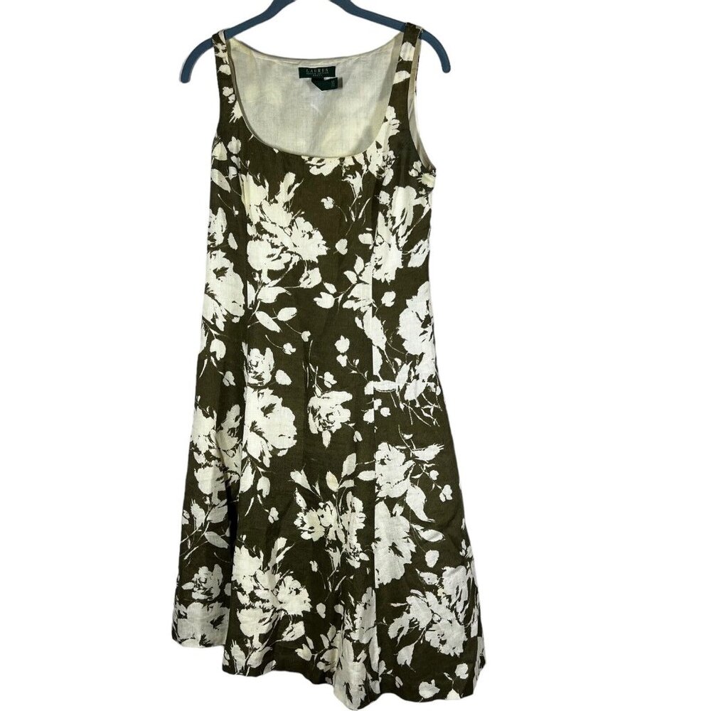 Lauren Ralph Lauren Dress Linen‎ Floral Green & Beige Size 6